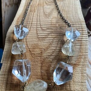 Chunky Necklace with Raw Citrine and Quartz Crystal Gemstones Organic Design